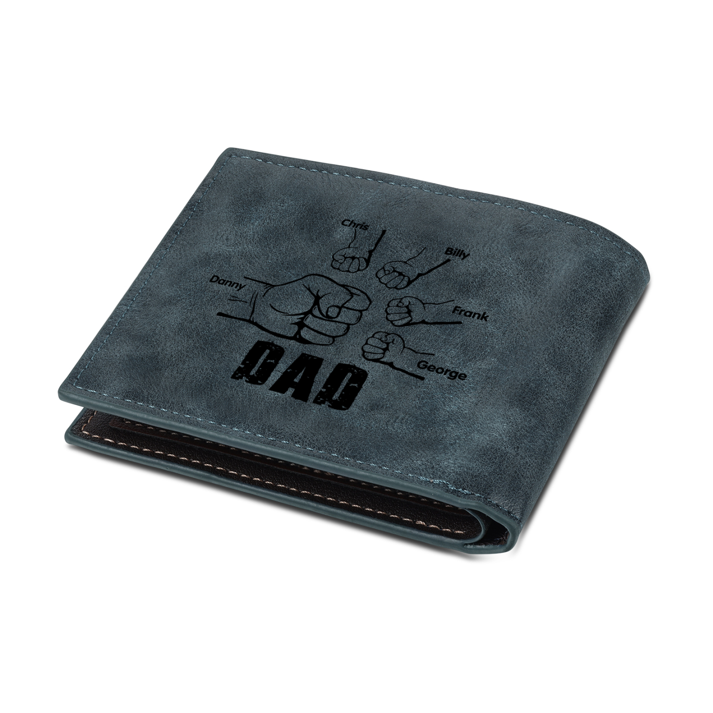 5 Names - Personalised Fist Bump Photo Custom Leather Men's  Wallet as a Father's Day Gift for Dad