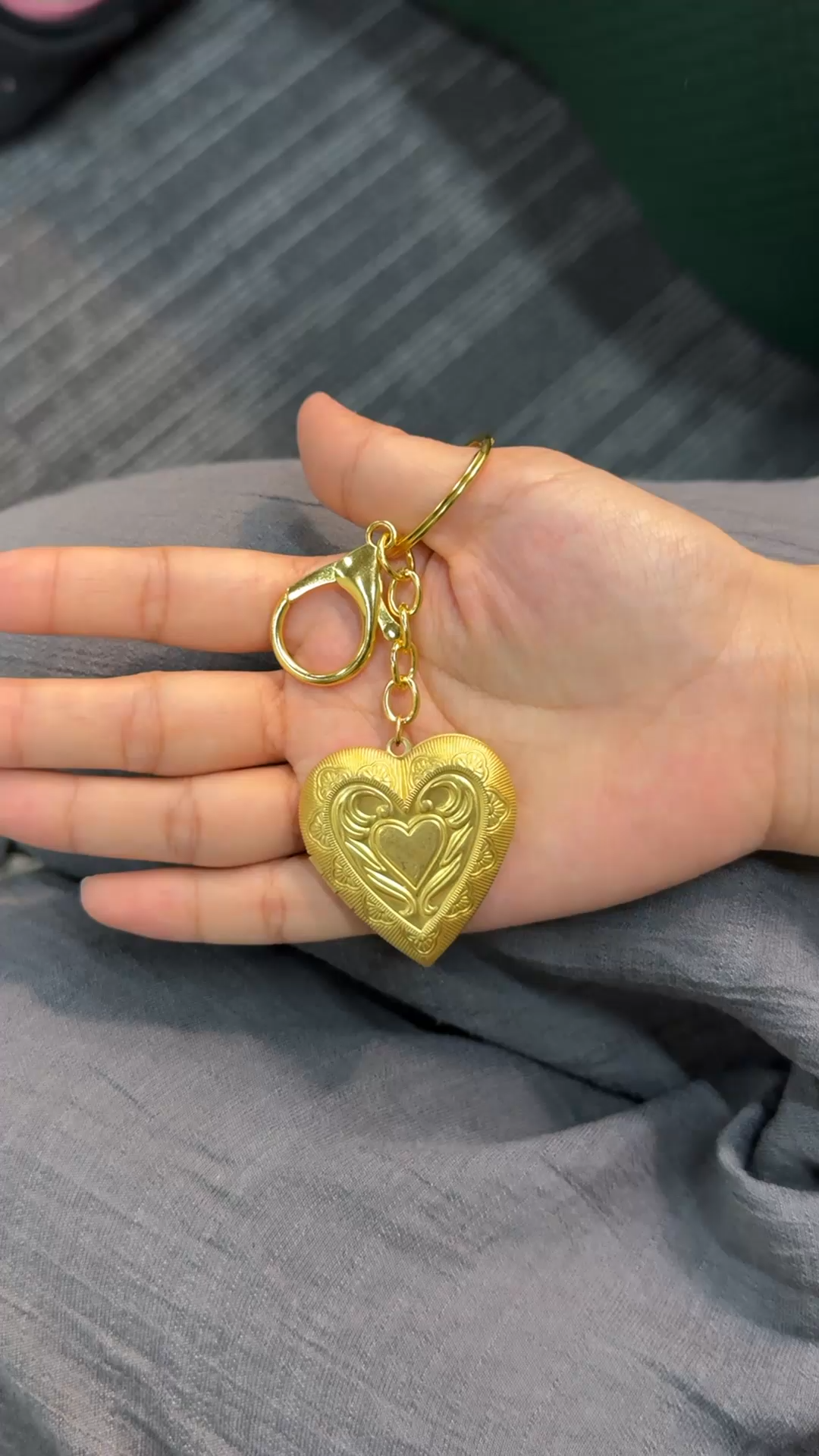 Personalised Memorial Gold Heart Photo Locket Keyring