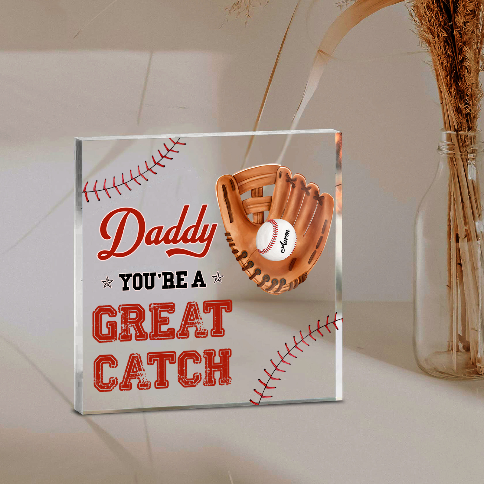 1 Name - Personalised Baseball Acrylic Keepsake Customized Name and Text Acrylic Plaque Ornament Father's Day Gift for Dad