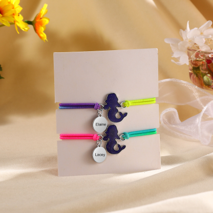 2 PCS Personalised Custom Name Mermaid  Elastic Rope Bracelet Back To School Season Children's Gift