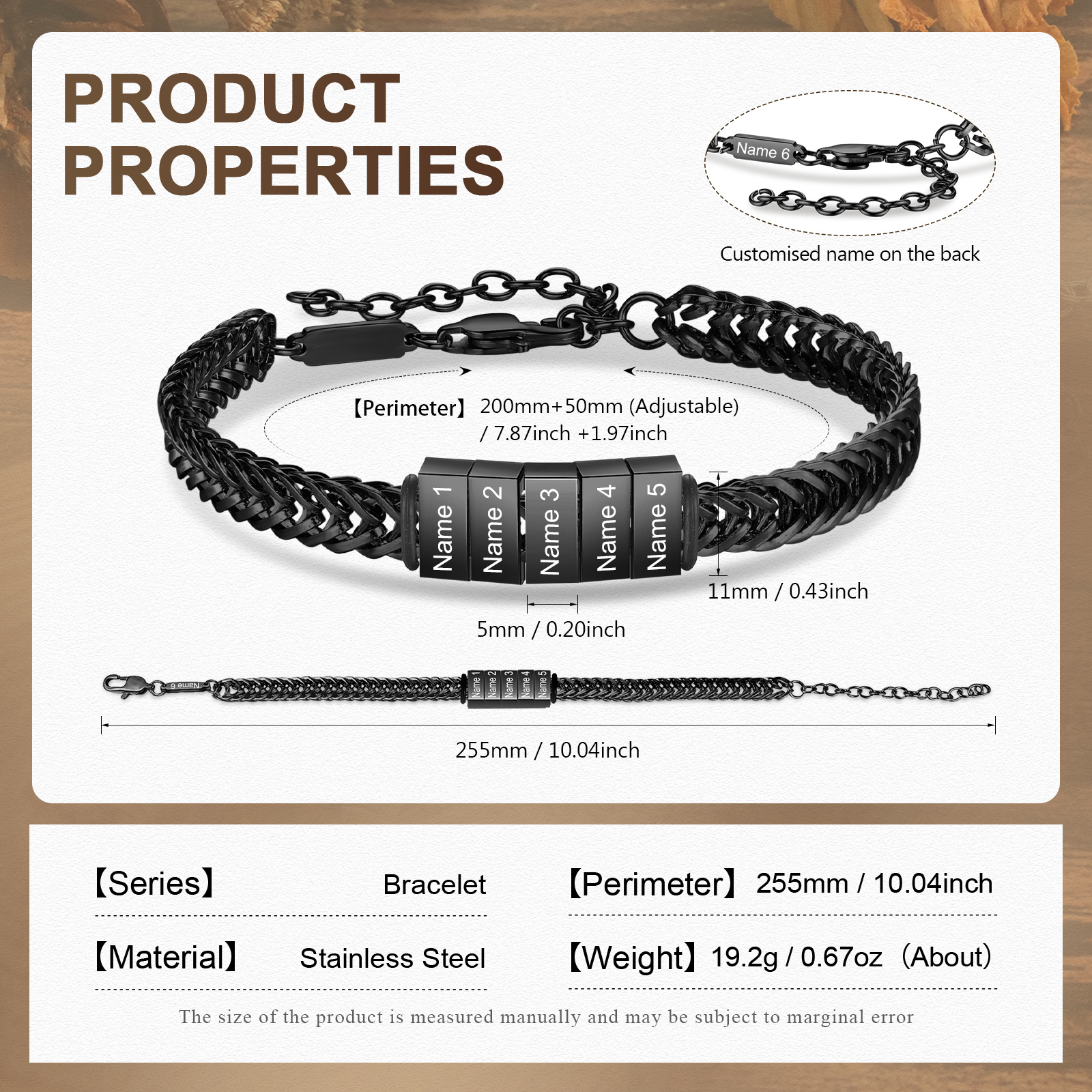 6 Names - Personalised Name Stainless Steel Men's Bracelet Great Gift for Him