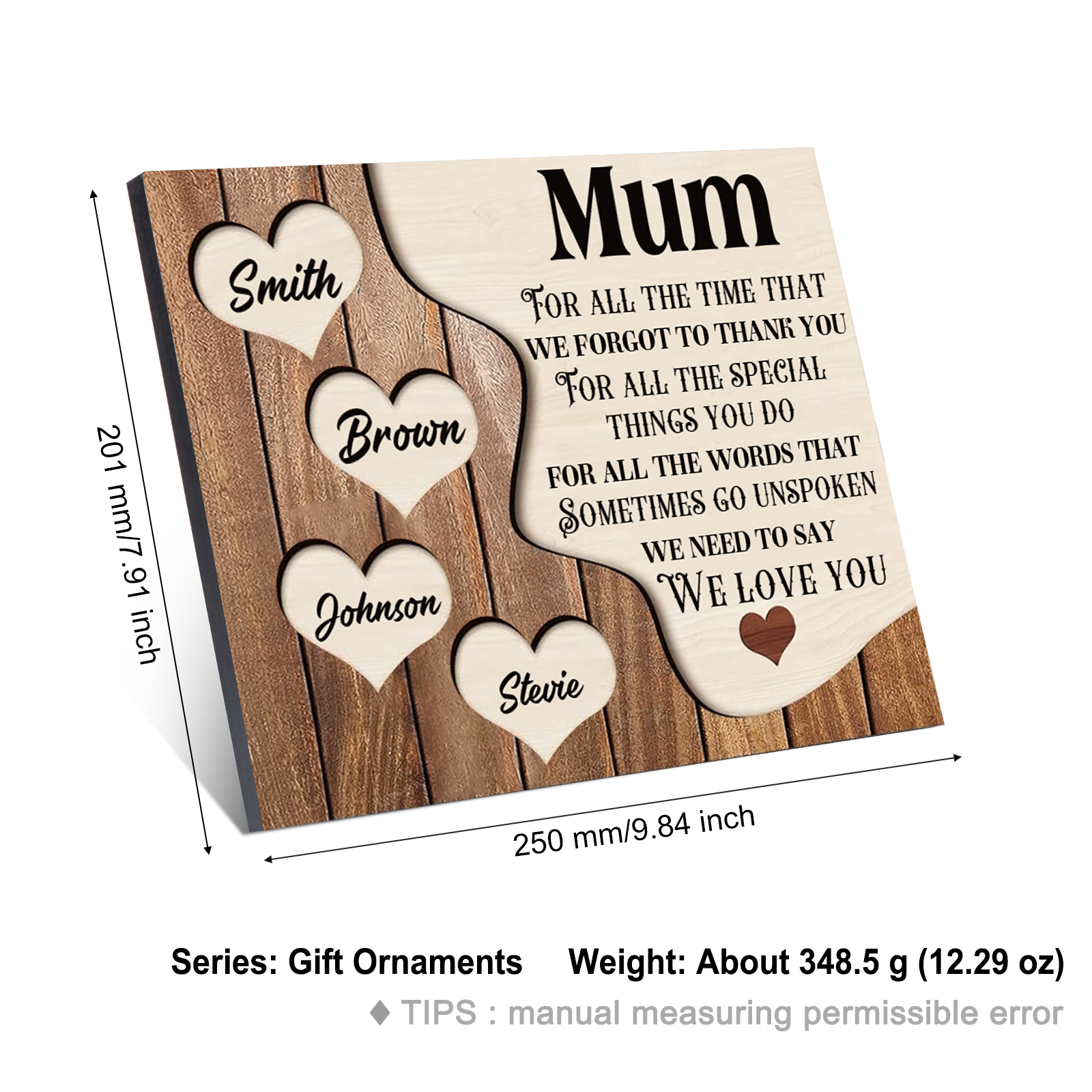 4 Names-Personalised Mum Wooden Frame Custom Names Home Decoration  - Mother's Day Gifts for Mum