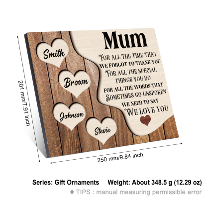4 Names-Personalised Mum Wooden Frame Custom Names Home Decoration  - Mother's Day Gifts for Mum