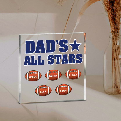 5 Names - Personalised Football Acrylic Keepsake Customized Name Acrylic Plaque Decoration Father's Day Gift for Dad