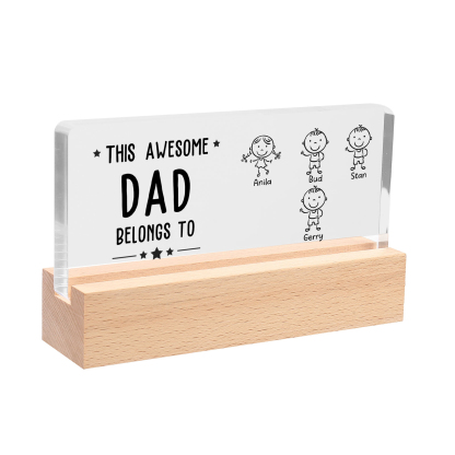 4 Names & Doll Gender - Personalised Lamp -This Awesome Dad  Belongs To - Father's Day Gift for Dad