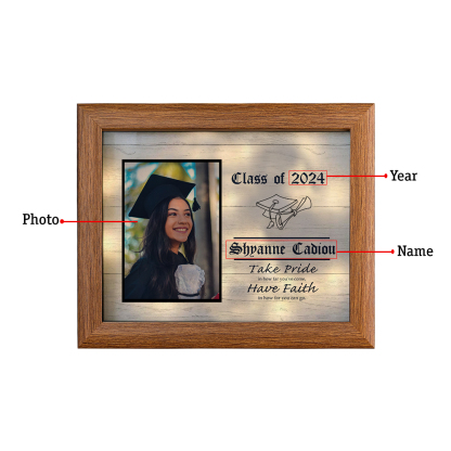 2024 Graduation Gift - Personalised Year & Photo & Name Wood Frame Night Light LED Night Light Gift for Her/Him