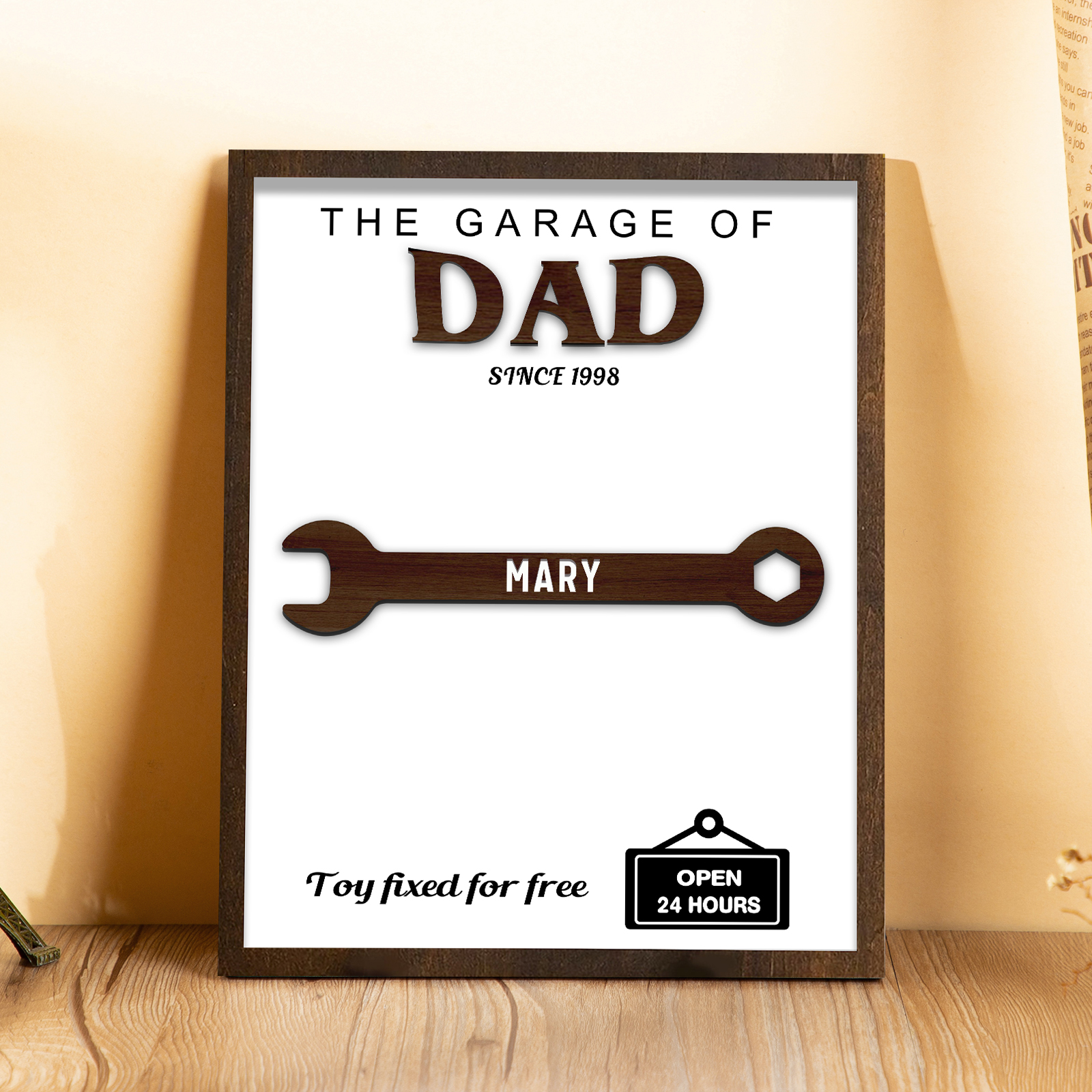 1 Name - Personalised Repair Tool Style Home Photo Frame Wooden Decor Father's Day Gift for Dad