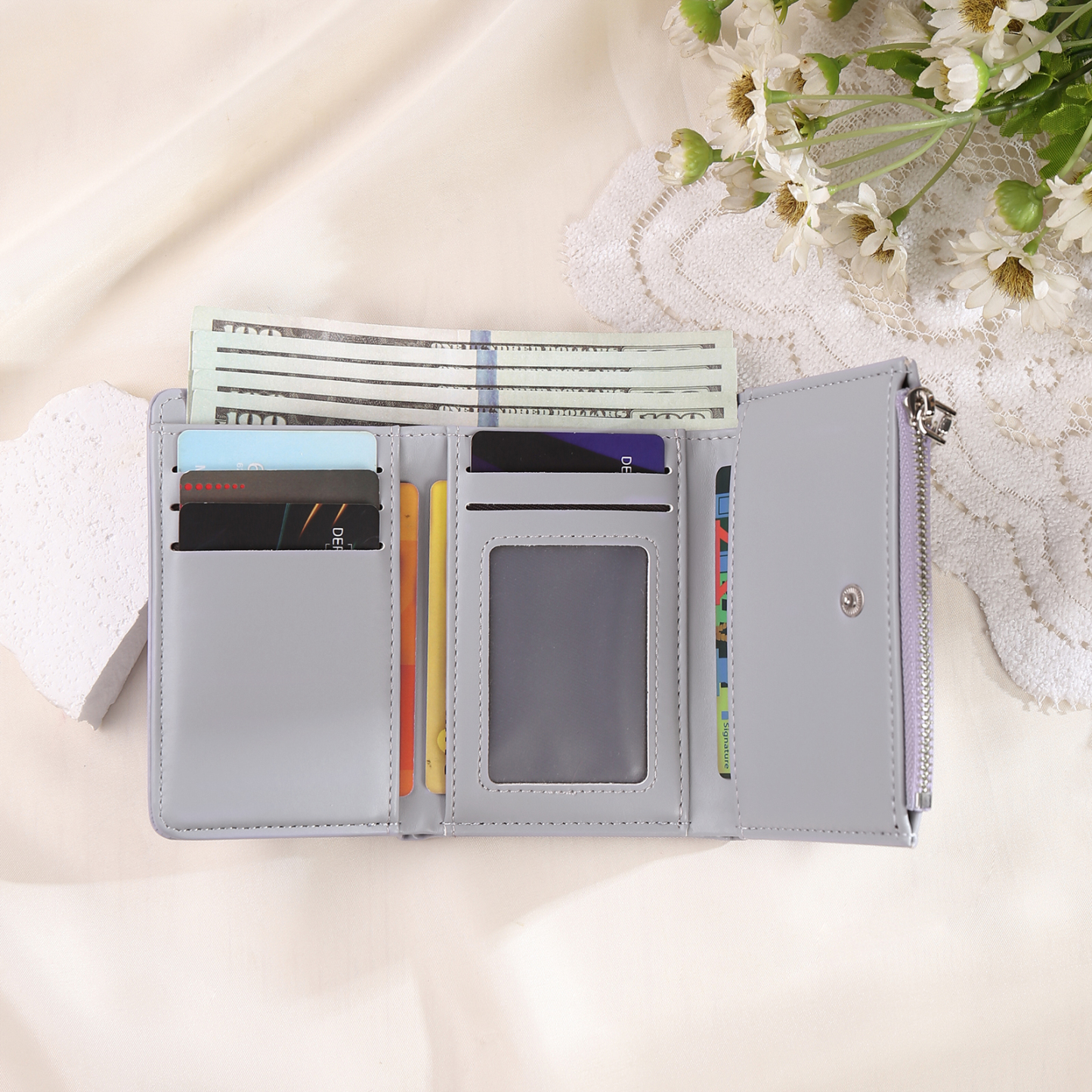 Custom Purse-Personalised Photo Quality Leather Folding Zip Wallet Custom Text Wallet Gift for Her