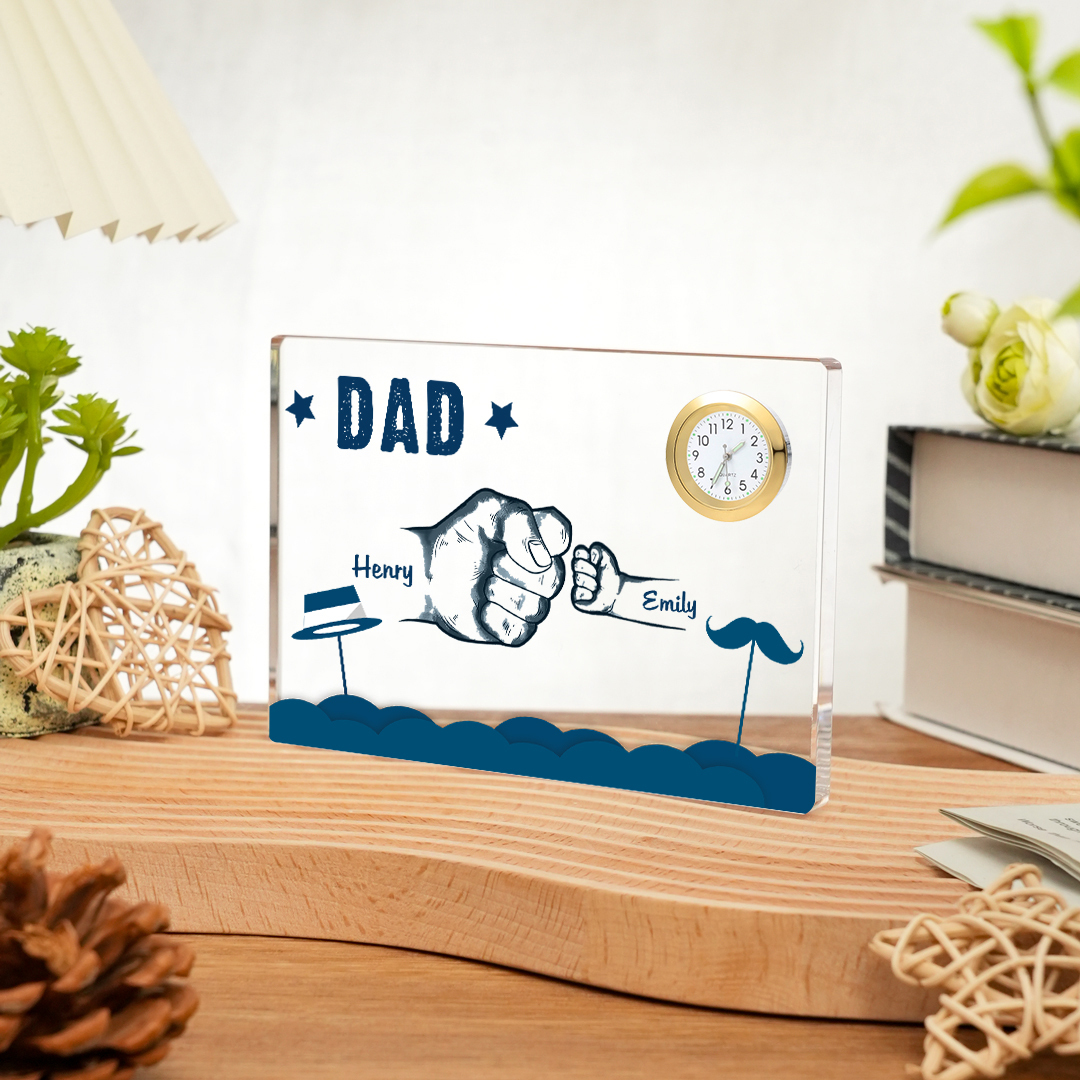 2 Names - Personalised Fist Bump Custom Name Acrylic Clock Ornament Father's Day Gift for Dad