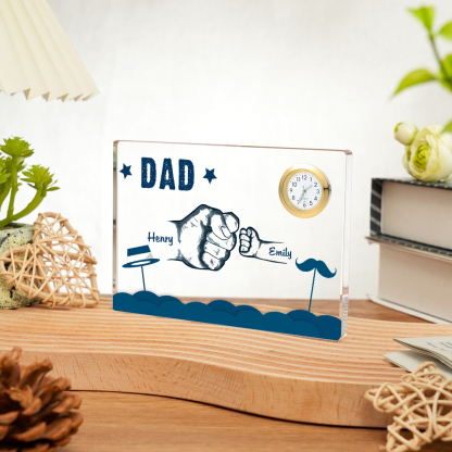2 Names - Personalised Fist Bump Custom Name Acrylic Clock Ornament Father's Day Gift for Dad