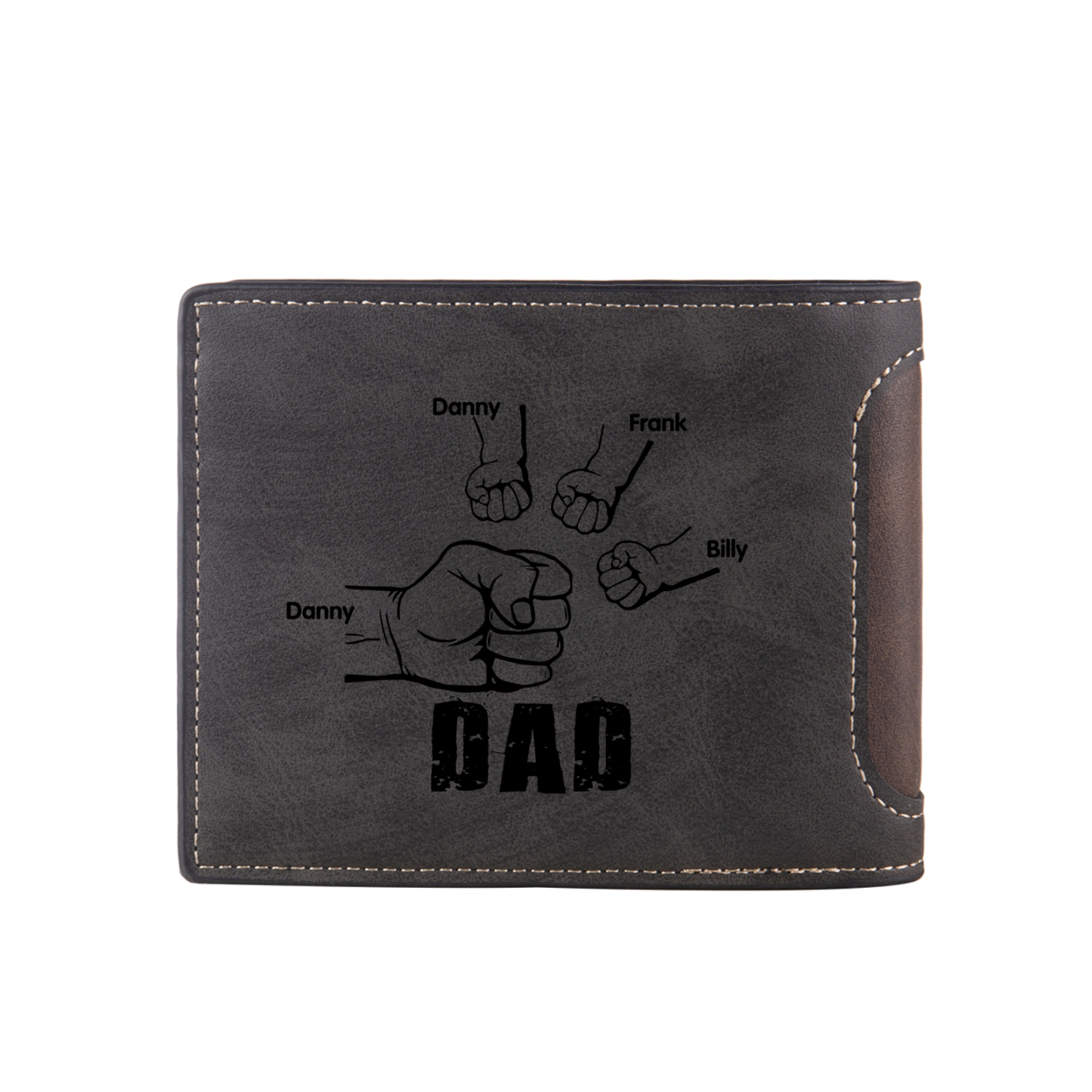 4 Names - Personalised Photo Custom Leather Men's Folding Wallet as a Father's Day Gift for Dad
