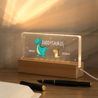 2 Names - Personalised Cute Dinosaur Pattern Beautiful Table Lamp Father's Day Gift for Dad