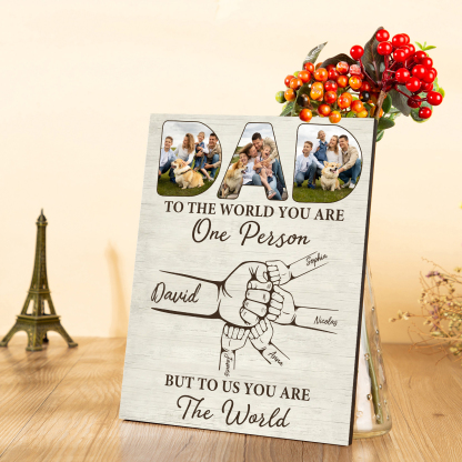 5 Names - Personalised Photos Fist Bump Home Wood Panel Painting Decorations Father's Day Gift for Dad