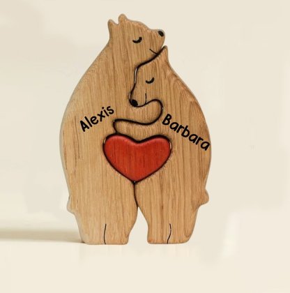 Personalised Wooden Bears Family Puzzle Custom 2 Names Gifts for Family