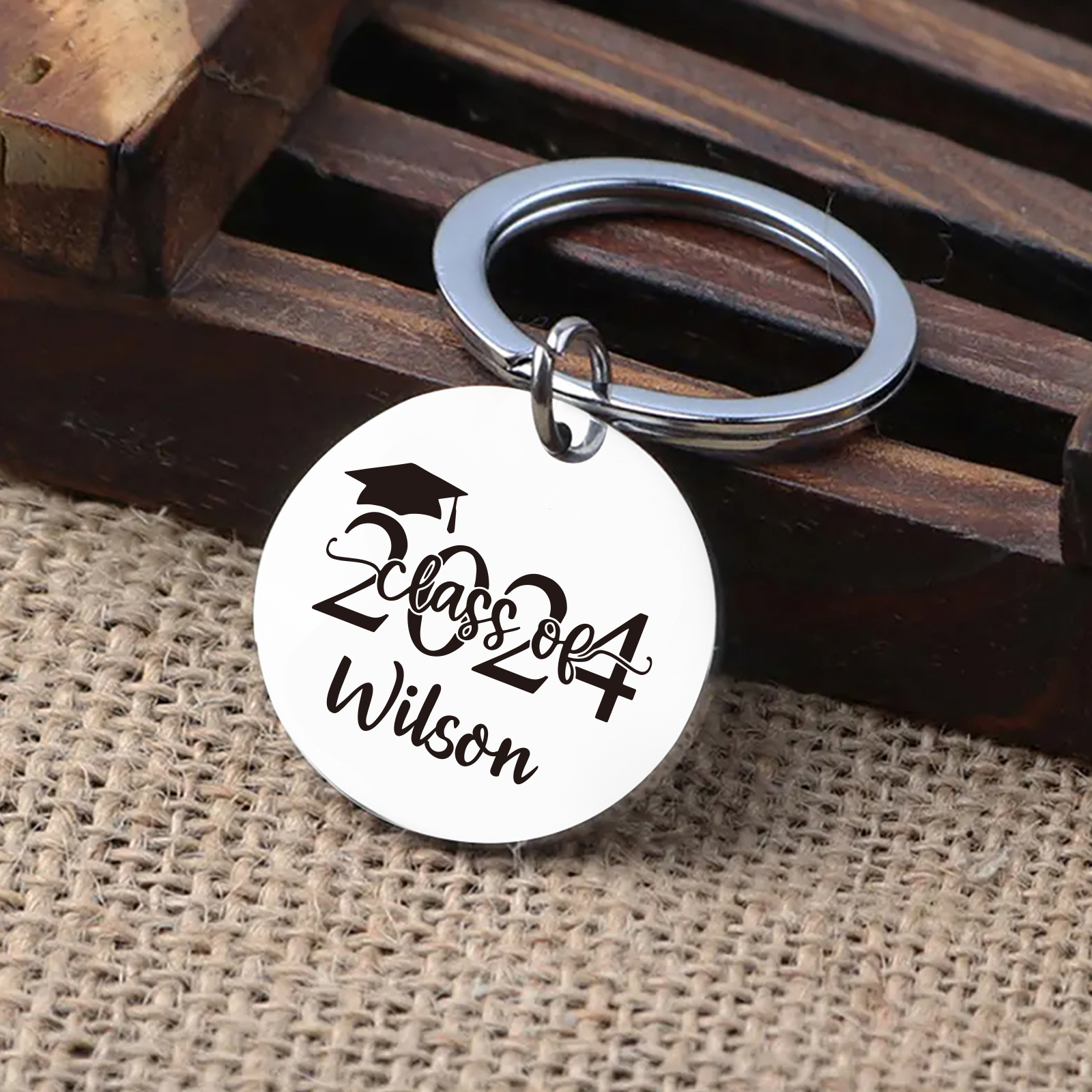 Personalised Name & Text Exquisite Round Graduation Keyring Gift For Her/Him
