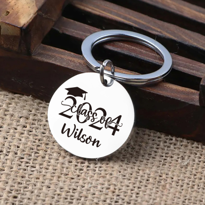 Personalised Name & Text Exquisite Round Graduation Keyring Gift For Her/Him