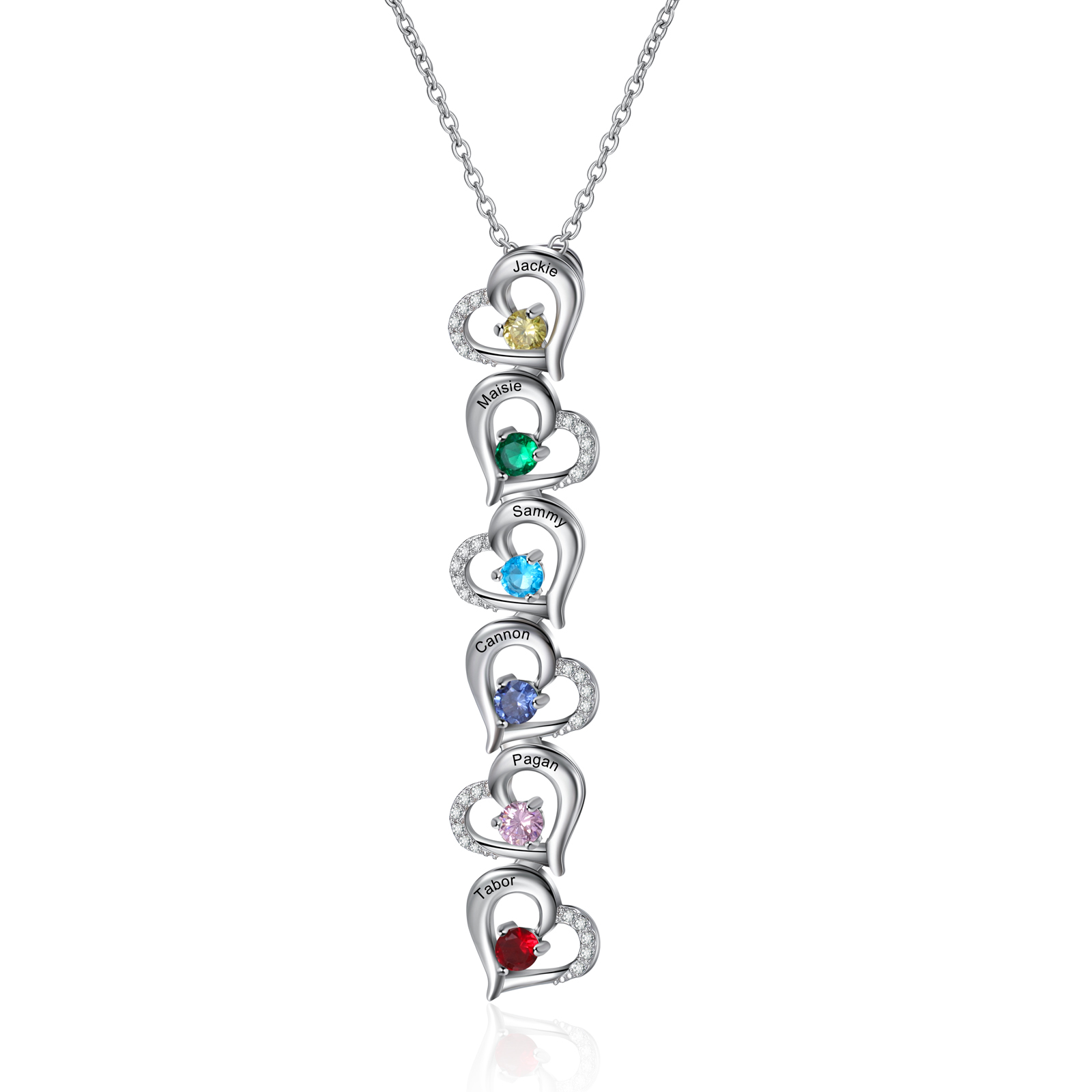 Personalised Linked Hearts Necklace With 2-6 Birthstones
