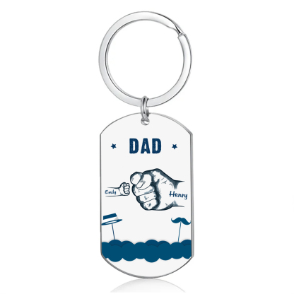 2 Names - Personalised Custom Fist Bump Keyring Hat and Beard Style Keyring Gift for Dad