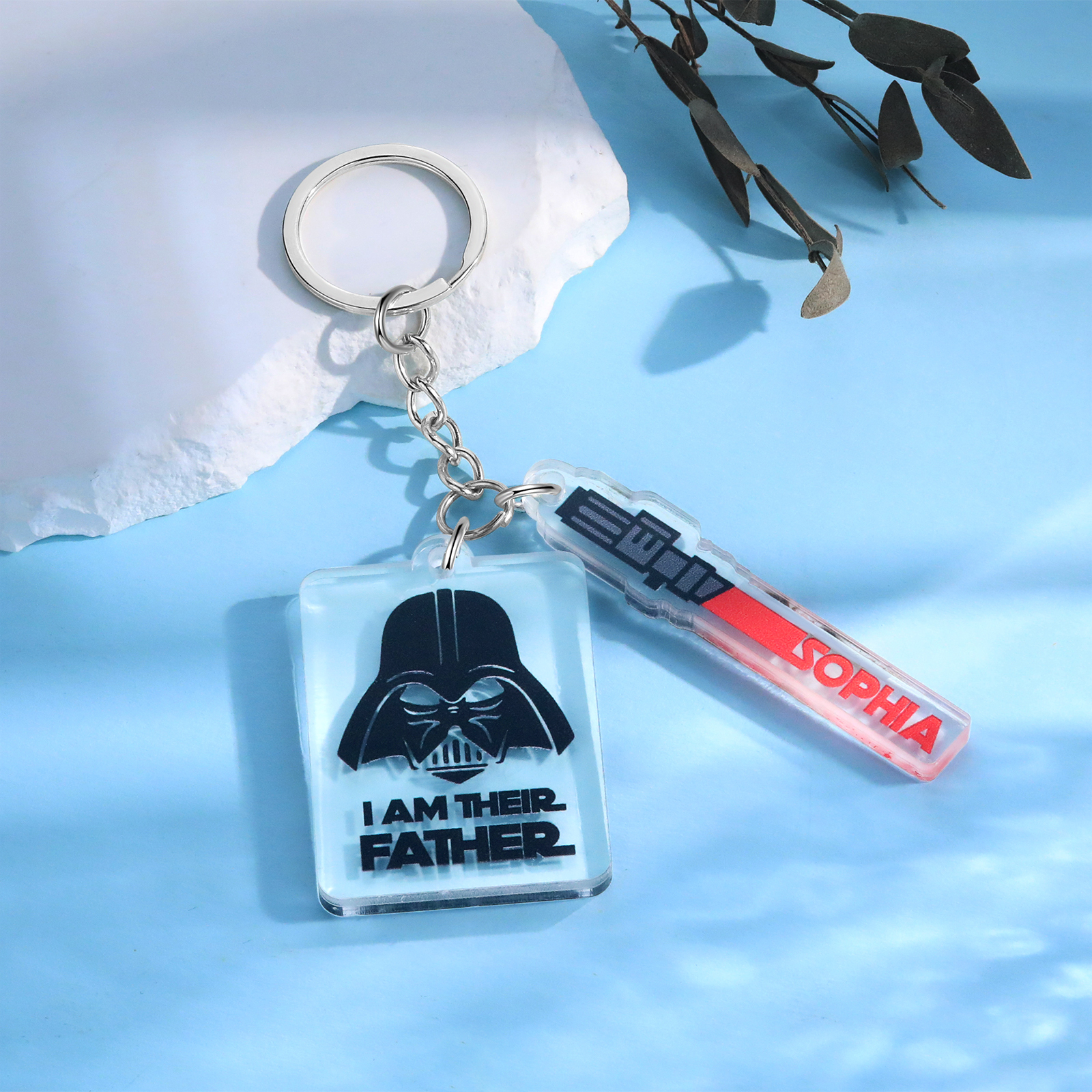 1 Name - Personalised Name Acrylic Star Wars Keyring - I Am Their Father - Gift for Dad