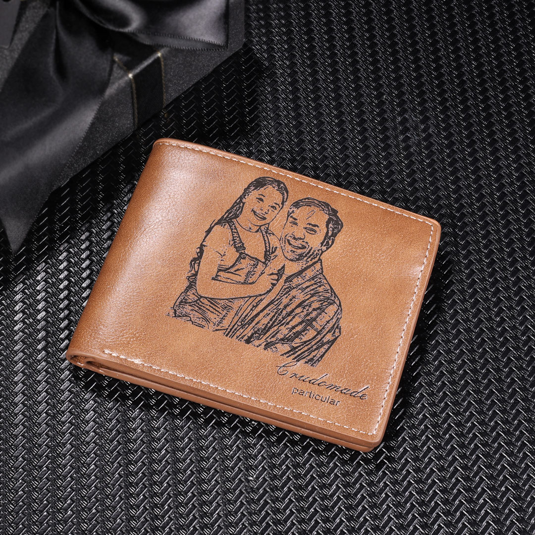 LUUFAN Men's Leather Short Bifold Wallet – Engraved Design, Card Slots, Zipper Pocket