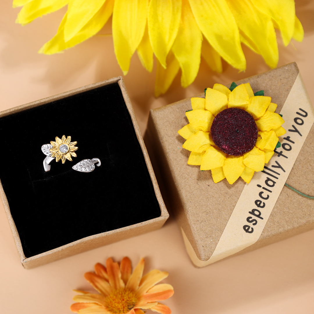 You are My Sunshine Sunflower Heart Ring