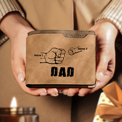2 Names - Personalized Leather Men's Wallet Custom Photo Fist Fold Wallet With Gift Box for Dad