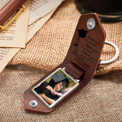 2024 Graduation Gifts - Personalised Name Flip Leather Keyring Customized Photo Keyring Gift for Her/Him