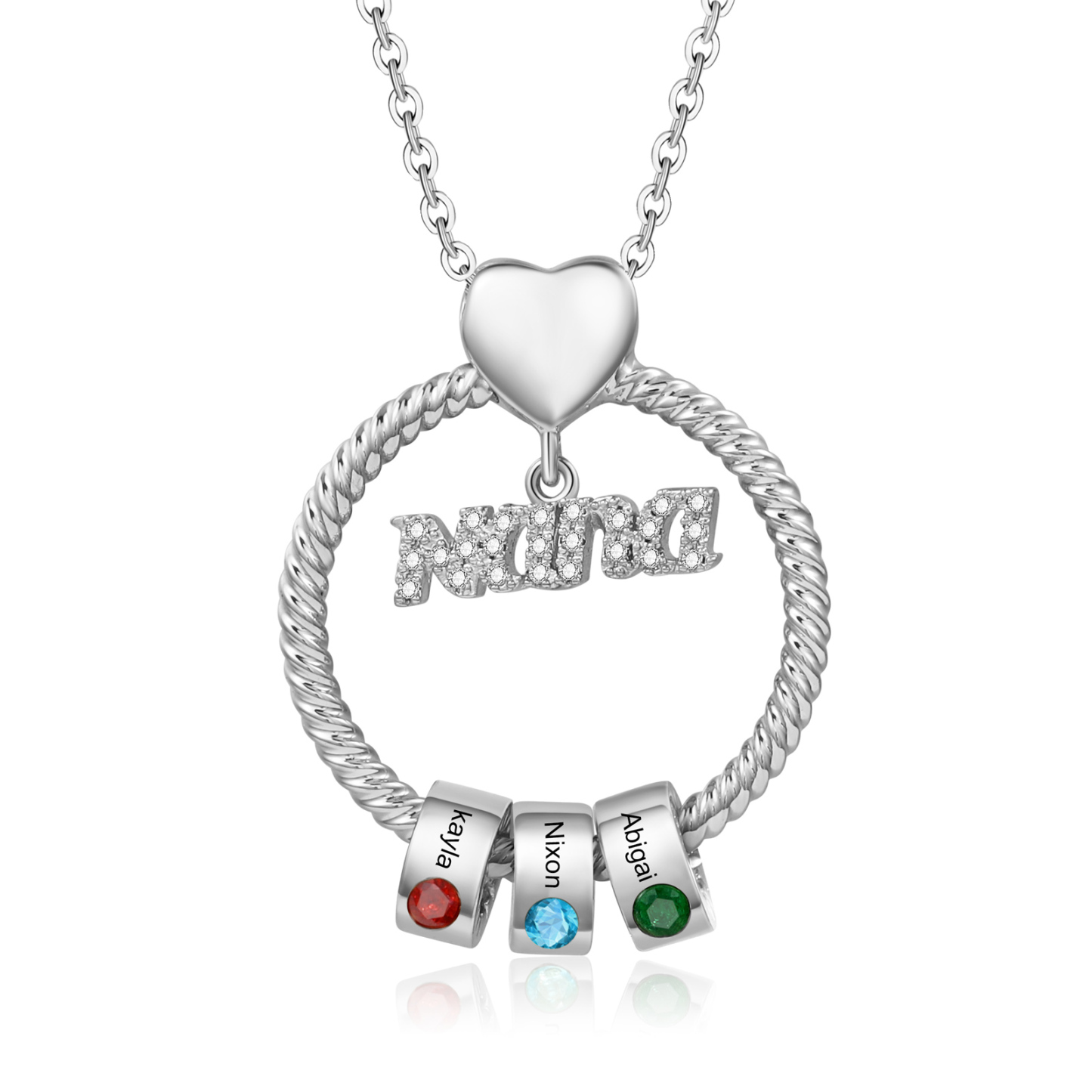 1 Name-Personalised Nana Circle Necklace Set With Rose Flower Gift Box-Custom Women Necklace With 1 Birthstone Pendant Engraved Names Gift For Nana