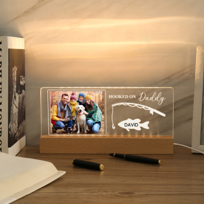 1 Name - Personalised Photo Fishing Pattern Desk Lamp Father's Day Gift For Dad