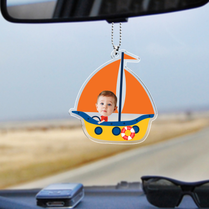Acrylic Keyring/Decoration Personalised Photo Children Driving Yacht Pattern Pendant, Suitable For Dad