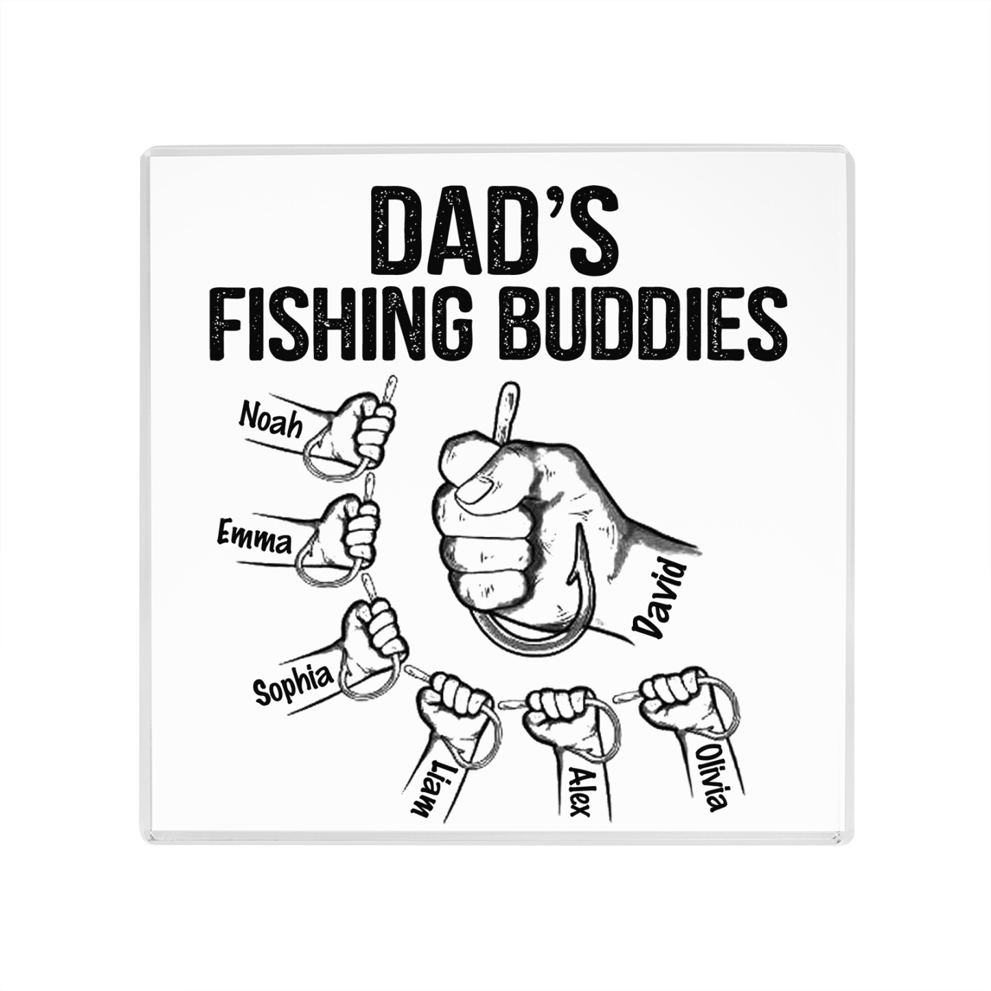 7 Names - Personalised Fishhook Fist Bump Pattern Family Acrylic Keepsake Customized Name Acrylic Home Decor Gift for Dad