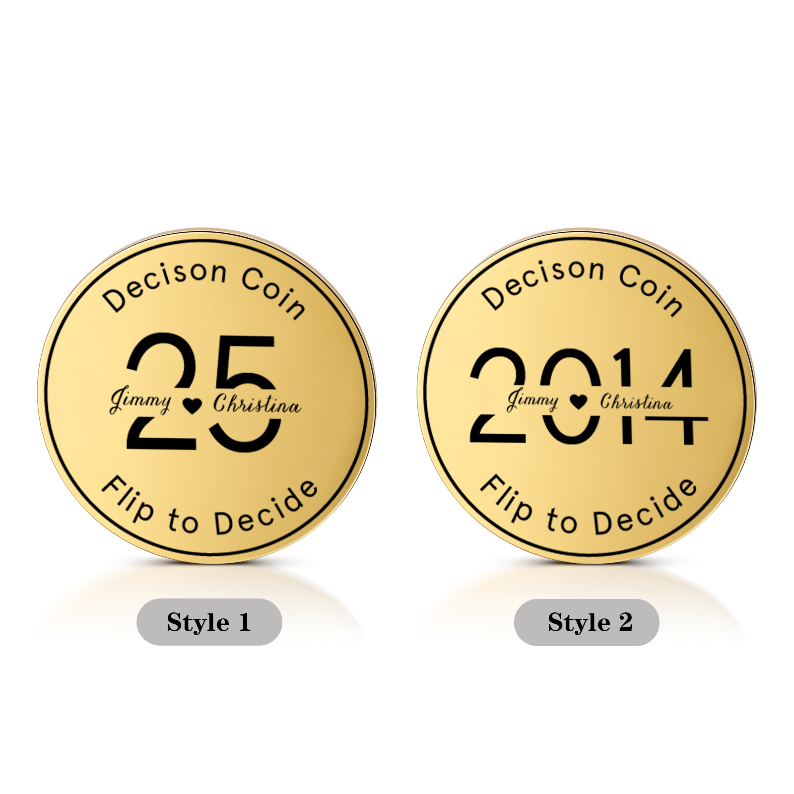 2 PCS Personalized Name Stainless Steel Anniversary Coin Custom Text And Year Special Gift