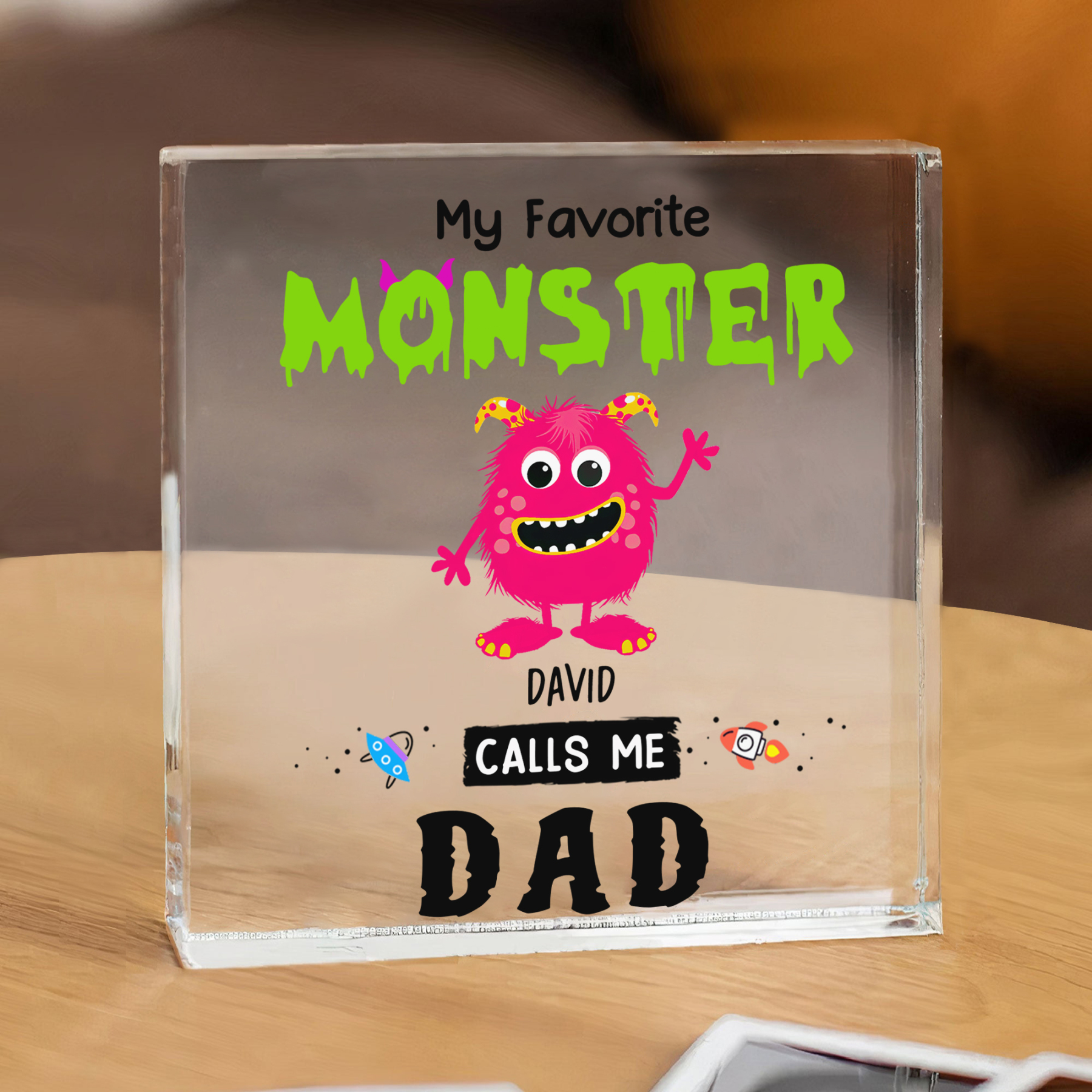 1 Name - Personalised Monster and Shit Style Custom Name Acrylic Ornament Father's Day Gift for Dad
