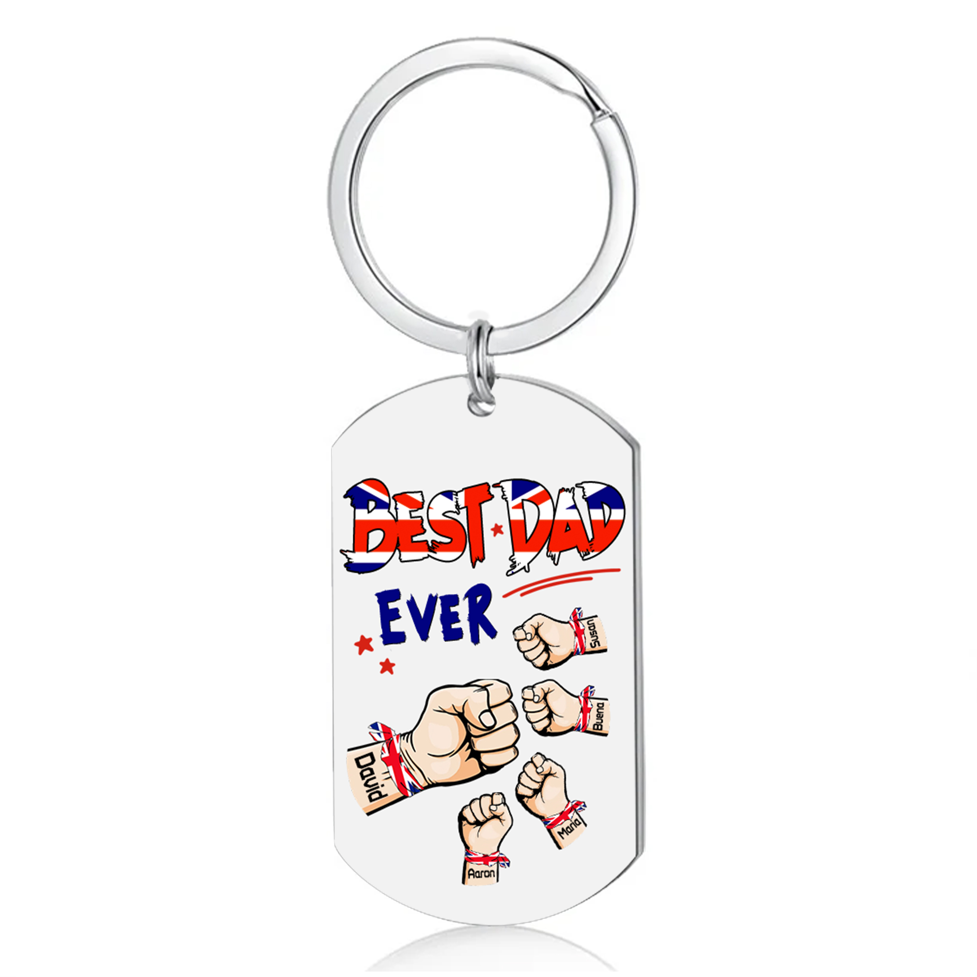 5 Names - Personalised Fist Bump Pattern Keyring Custom Name Gift for Dad