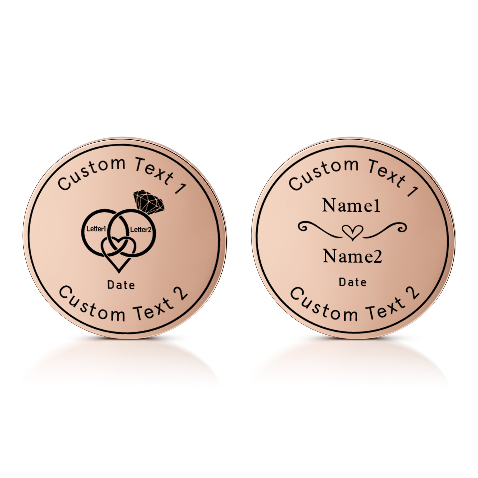 2 PCS Personalized Name Stainless Steel Couple Coin Custom Text And Date Special Gift