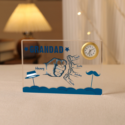 5 Names - Personalised Fist Bump Custom Name Acrylic Clock Ornament Father's Day Gift for Dad