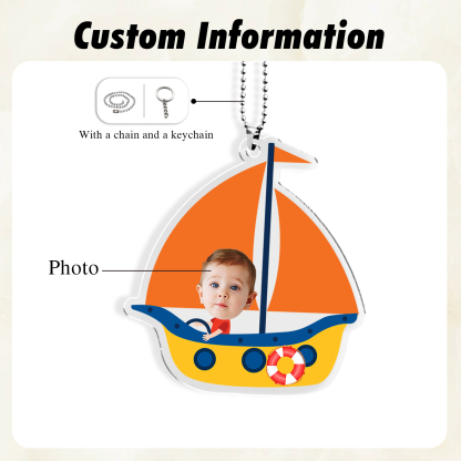 Acrylic Keyring/Decoration Personalised Photo Children Driving Yacht Pattern Pendant, Suitable For Dad