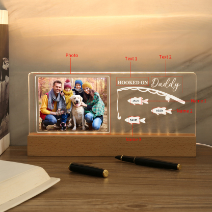 3 Names - Personalised Photo Fishing Pattern Desk Lamp Father's Day Gift For Dad