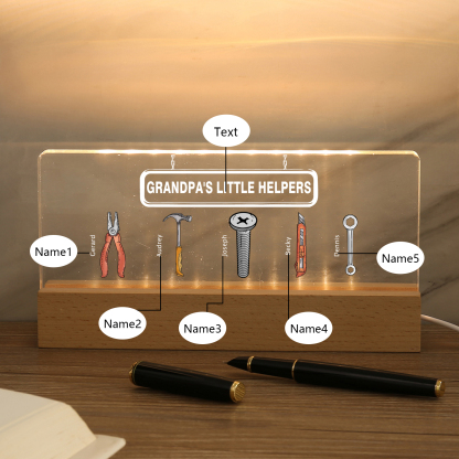 5 Names - Personalised Repair Tool Pattern Table Lamp Customized Text Father's Day Gift for Grandad/Dad