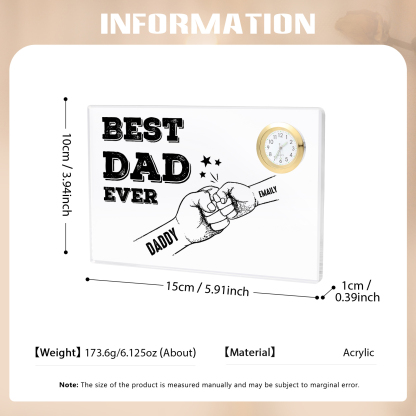 2 Names - Personalised Fist Bump Pattern Custom Name Acrylic Rectangular Clock Ornament Father's Day Gift