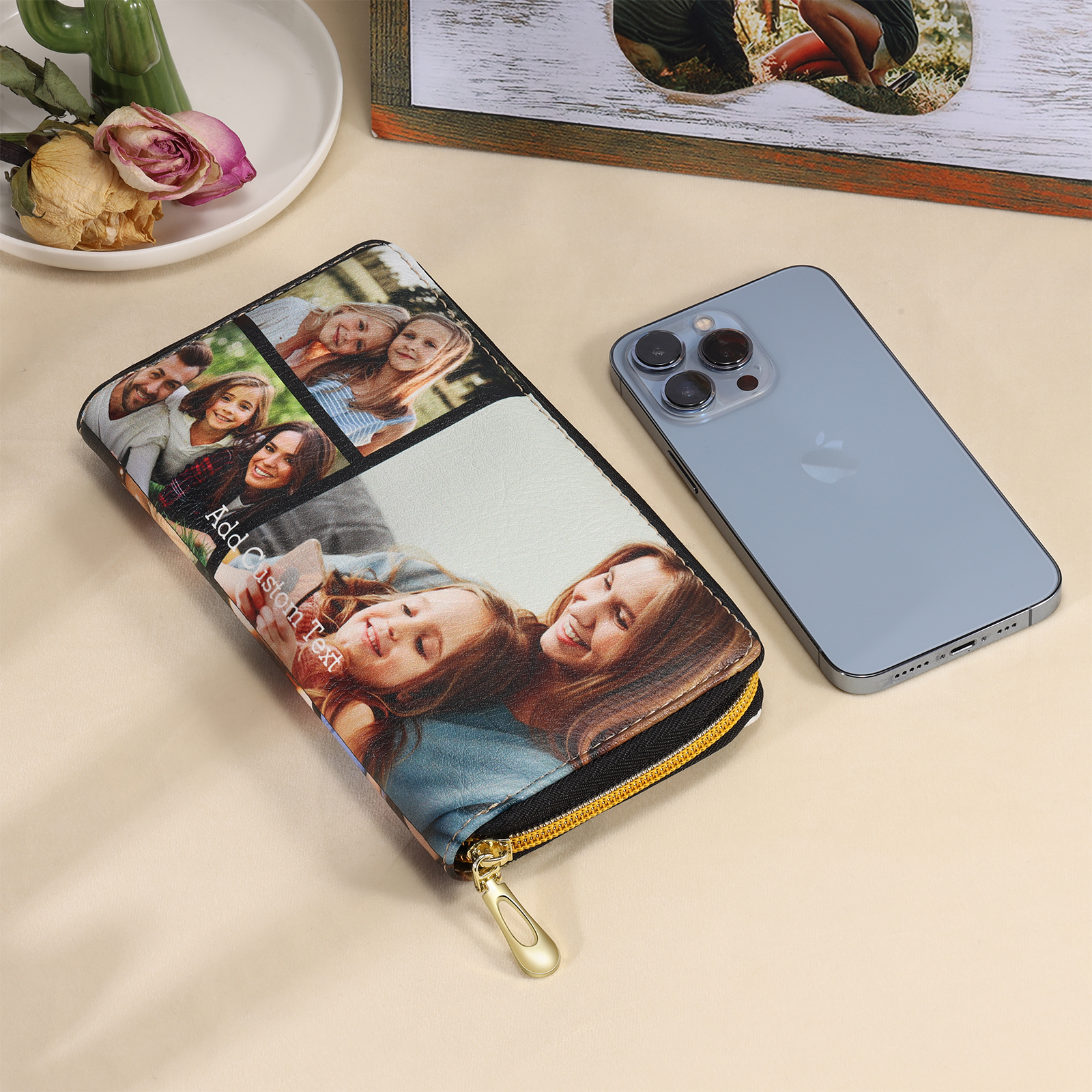 Custom Purse-Long Purse Personalised Leather Wallet Engraved 6 Photos Zip Wallet  Gifts For Women Men