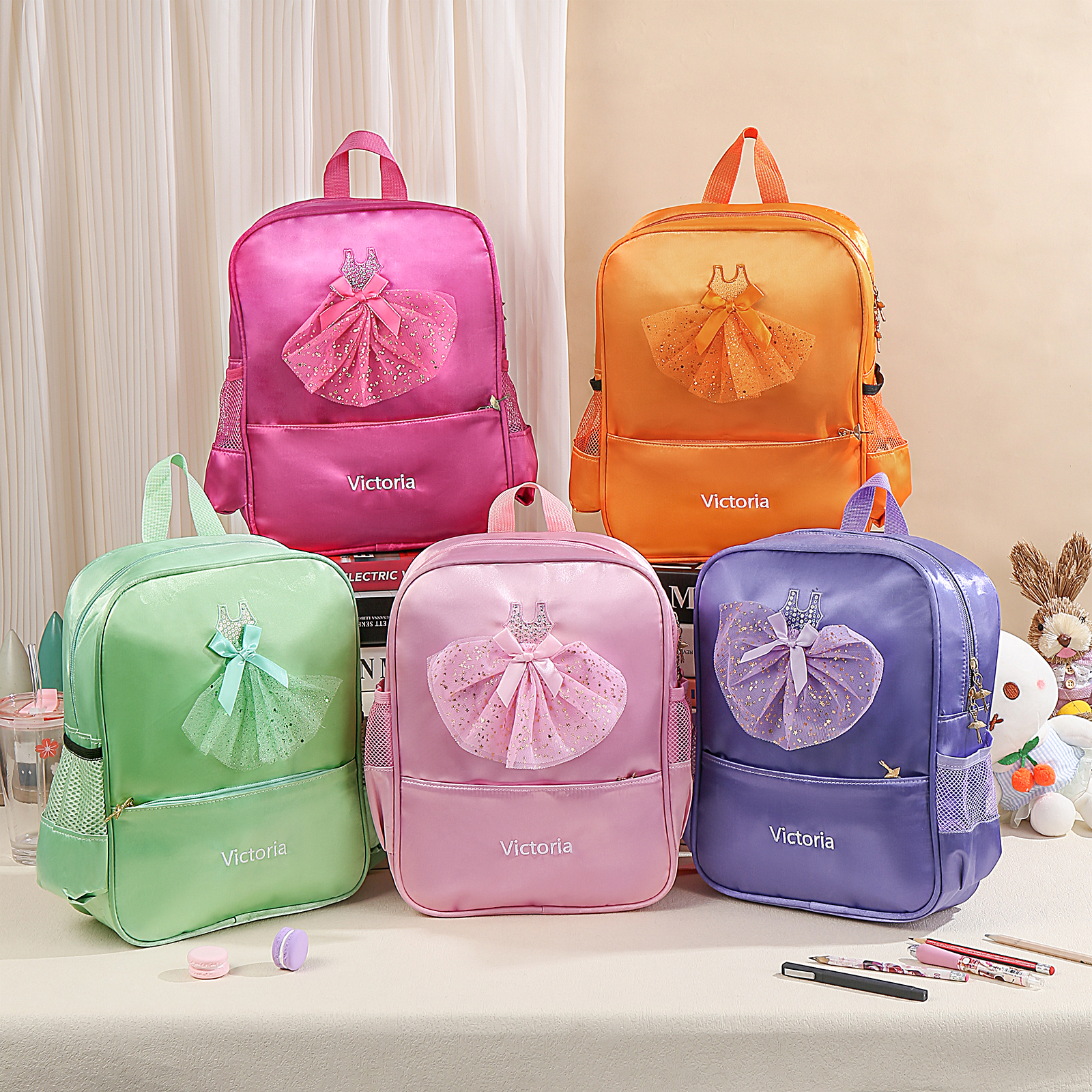 Personalised Name Band Princess Dress Accessories Satin Children Backpack Back To School Gift