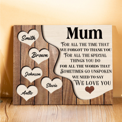 5 Names-Personalised Mum Wooden Frame Custom Names Home Decoration  - Mother's Day Gifts for Mum