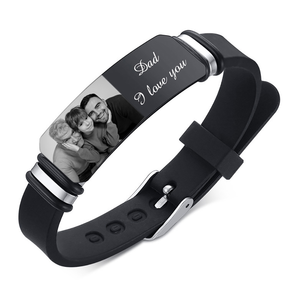 Personalised Photo Bracelet Custom ID Bar Men's Bracelet Bangle Gifts For Him