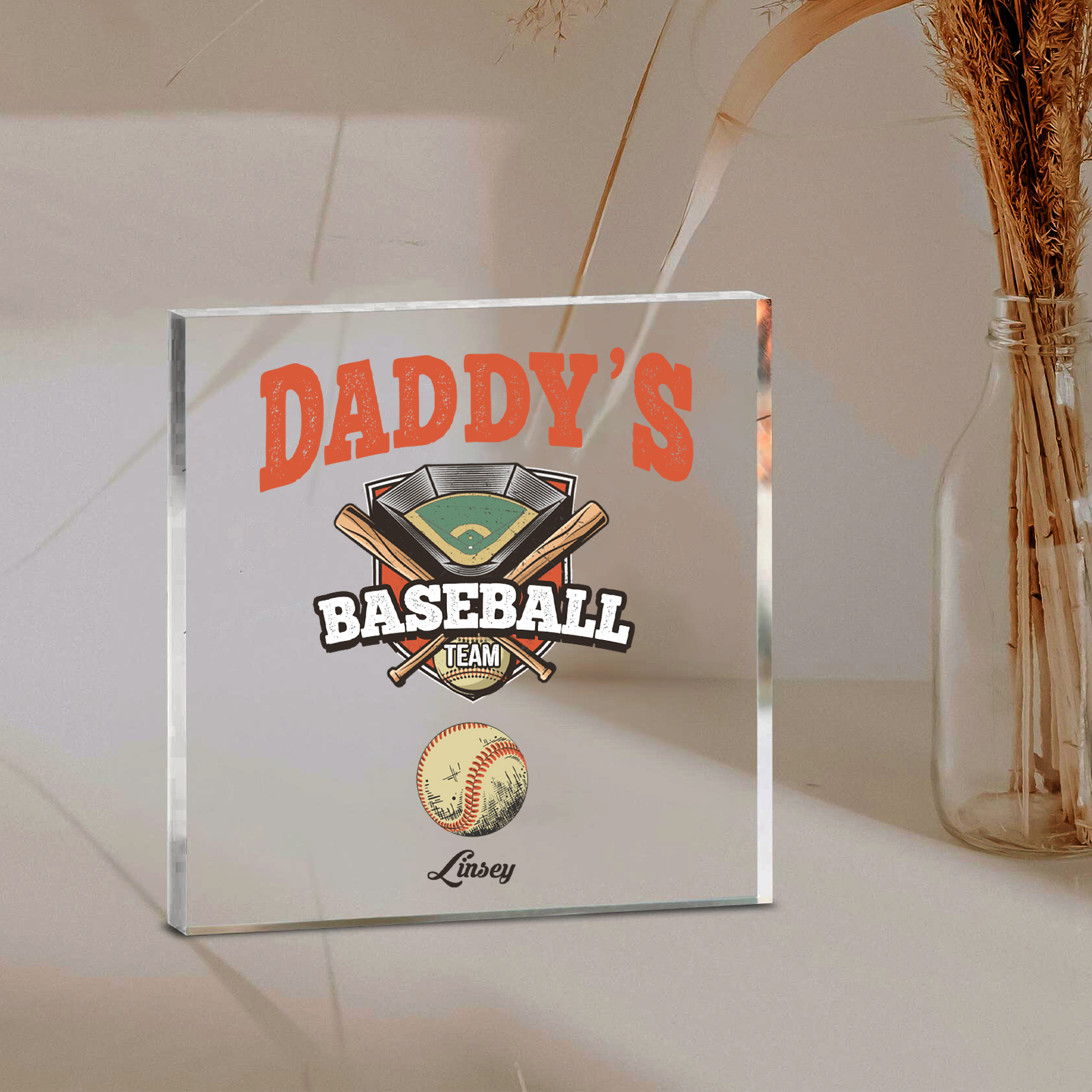 1 Name - Personalised Baseball Acrylic Keepsake Customized Name Acrylic Plaque Decoration Father's Day Gift for Dad