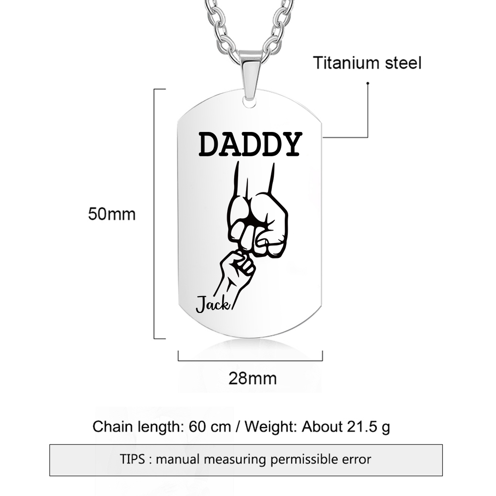 2 Names-Personalised Dad Photo Fist Stainless Steel Necklace-Custom Names and Photo Necklace for Father/Grandad