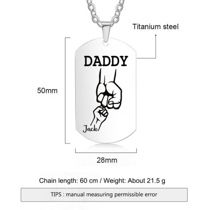 2 Names-Personalised Dad Photo Fist Stainless Steel Necklace-Custom Names and Photo Necklace for Father/Grandad
