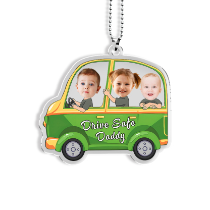 Acrylic Keyring/Decoration Personalised 3 Photos, Name And Text Child Driving Pattern Pendant For Dad