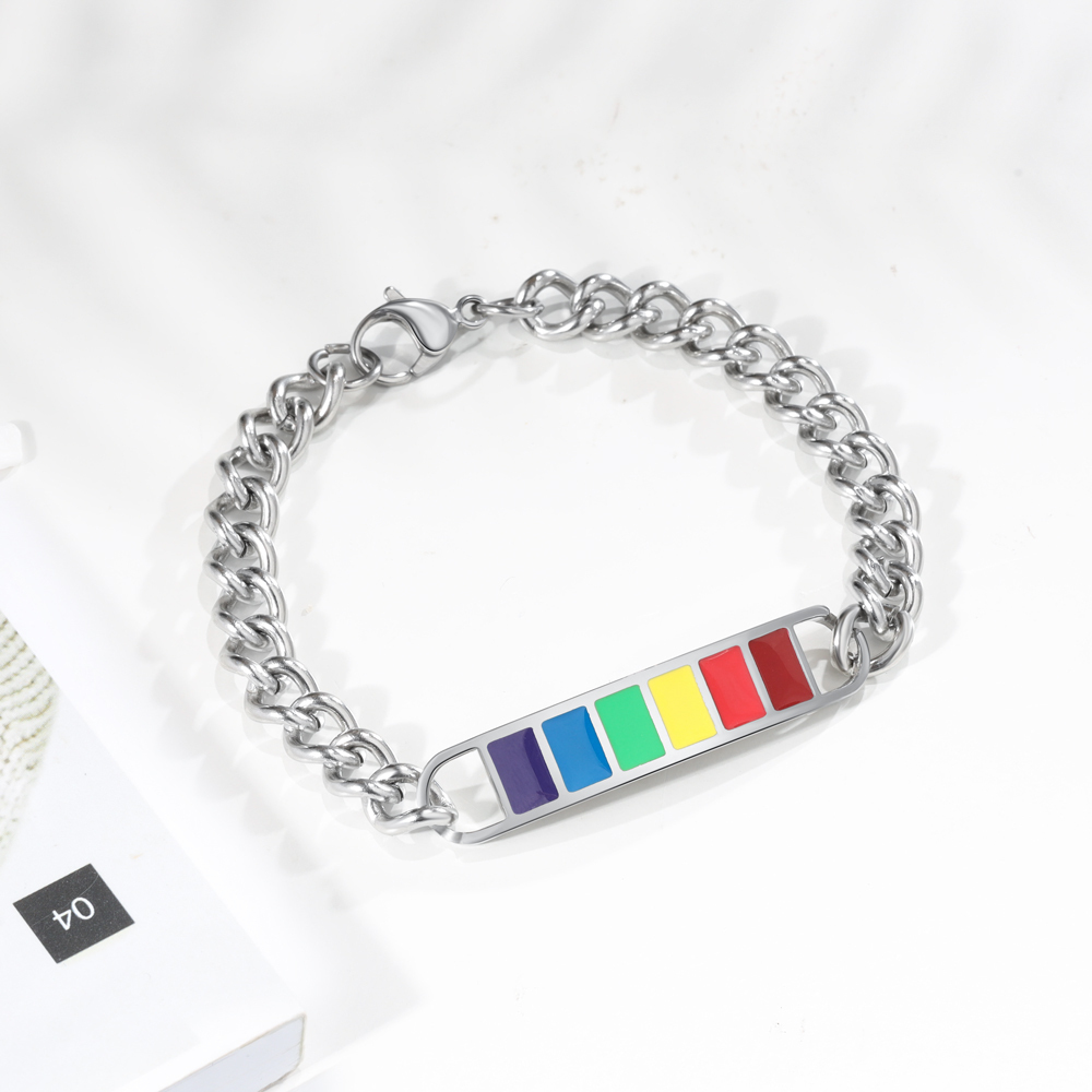 Personalised Rainbow Bar Bracelet Engraved 1 Text LGBT Pride Gifts