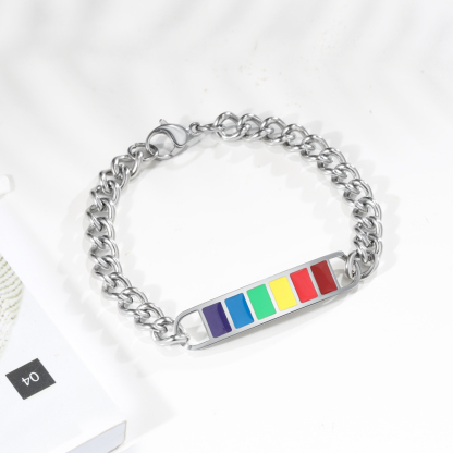 Personalised Rainbow Bar Bracelet Engraved 1 Text LGBT Pride Gifts